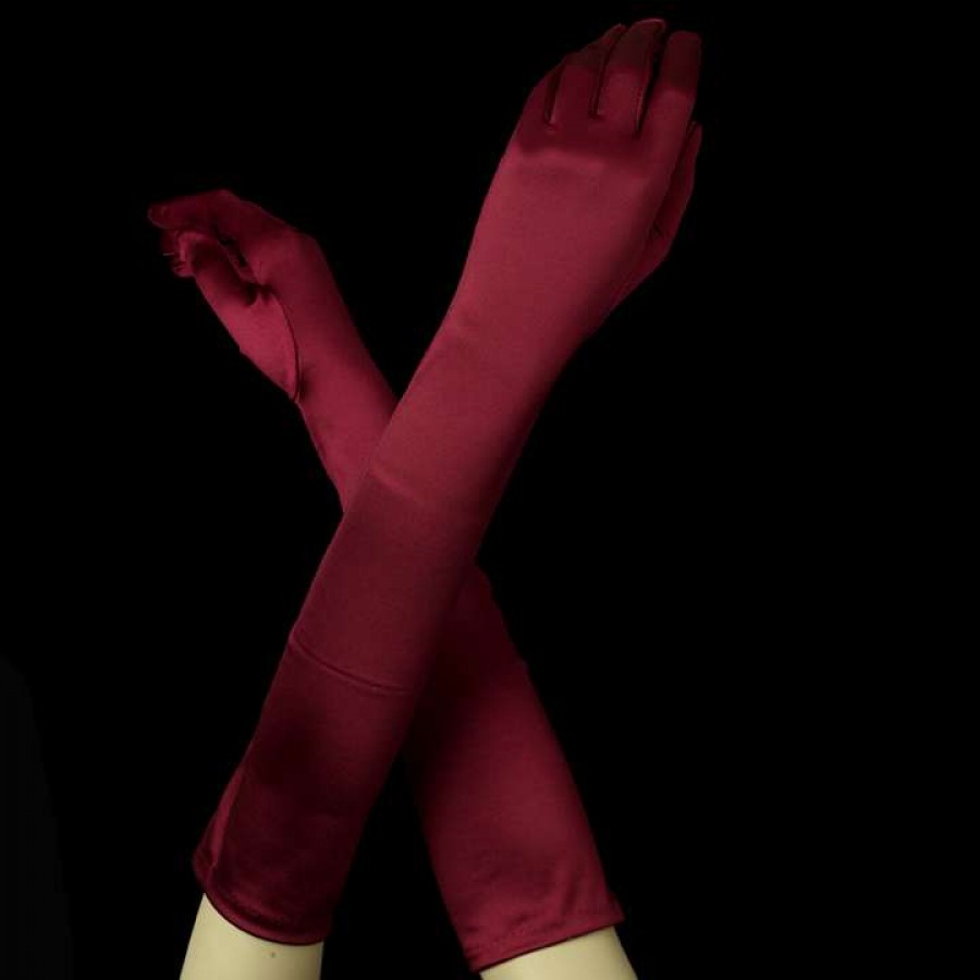 Burgundy Satin Opera Length Gloves 