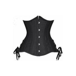 Black Satin Double Steel Boned Curvy Cut Waist Cincher Corset