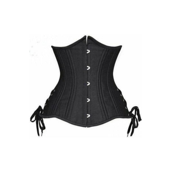 Black Satin Double Steel Boned Curvy Cut Waist Cincher Corset