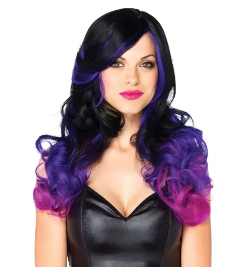 Allure Black Wig with Purple Tips