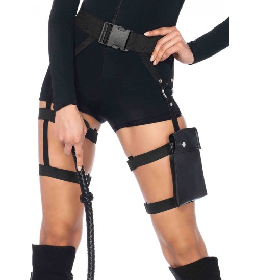 Strappy Black Utility Belt with Leg Garter