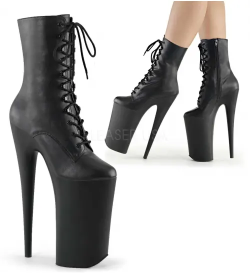 Beyond 10 Inch Heel Black Lace Up Ankle Boots