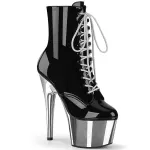 Silver Chrome Platform Adore Black Granny Ankle Boots